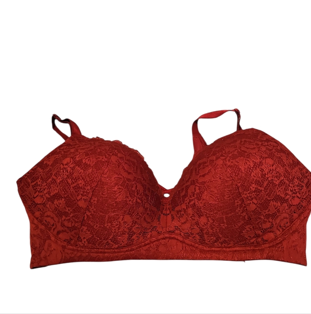 Torrid Dream Wire-Free Push-Up Bra Red Lace Back Smoothing Sz 44dd